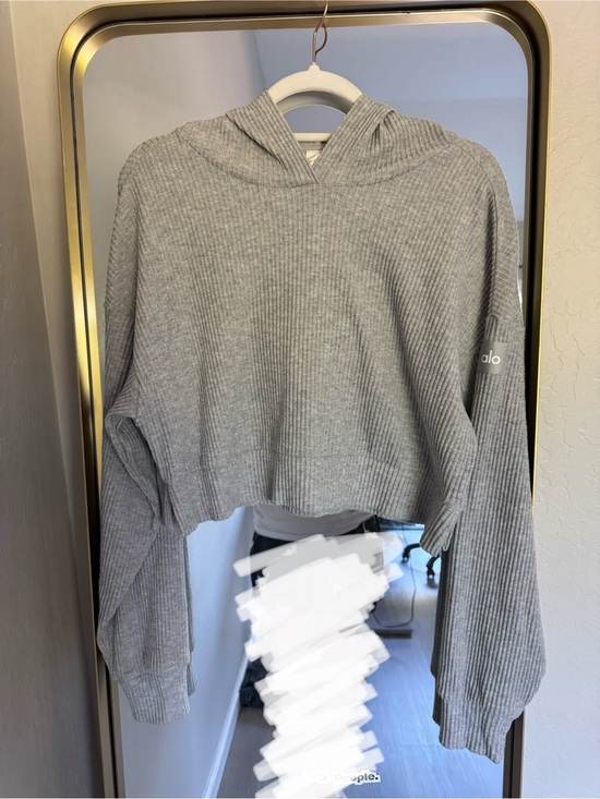 ALO Yoga Tops - ALO Yoga Ribbed Cropped Hoodie in Light Gray